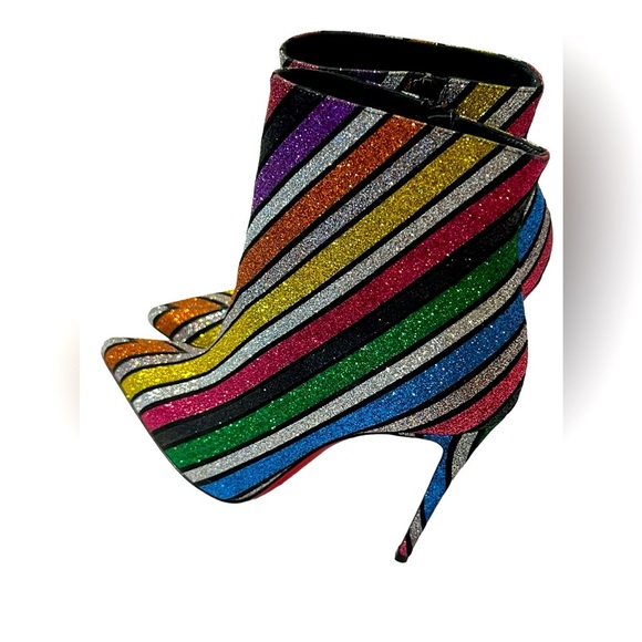 Christian Louboutin Multicolor So Kate 100 Striped Rainbow Glitter Heels Boots. - Picture 5 of 13